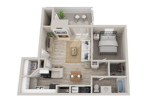 Floor plan for 1 bed, 1 bath, 850 sqft